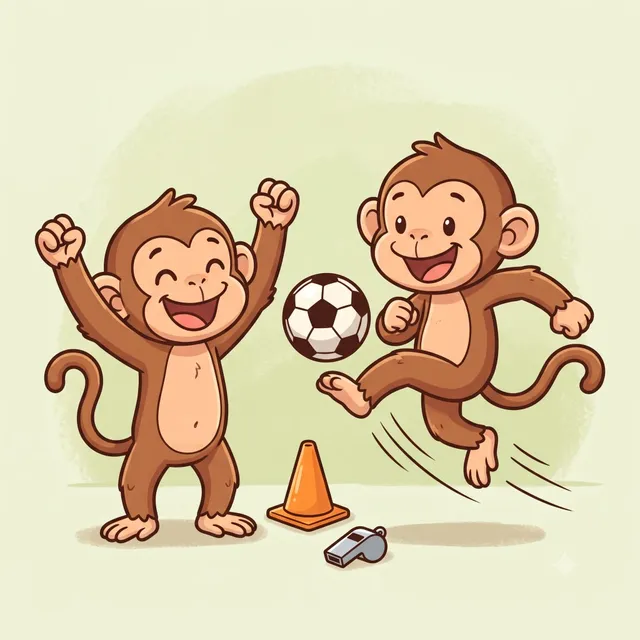 Illustration of two monkeys playing soccer together